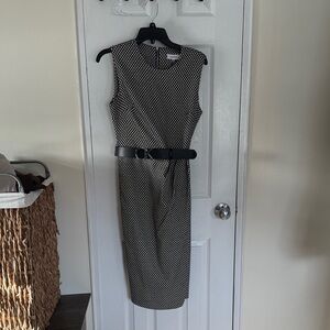 Calvin Klein Black and White Polka Dot Midi Dress